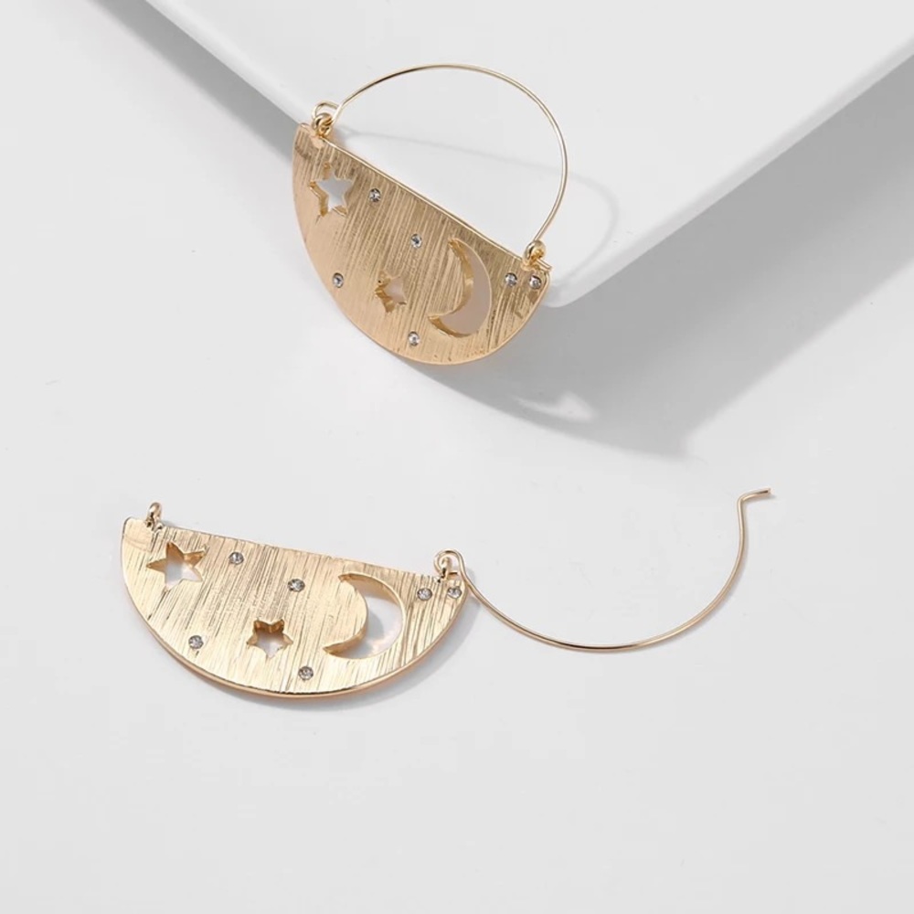 Gold / Silver Half Star & Moon Earrings - Picture 4 of 5